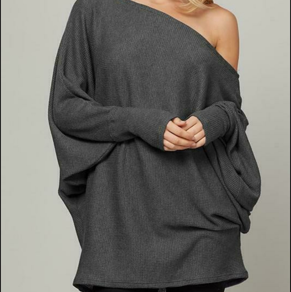 Texture Thermal Knit Off Shoulder Top